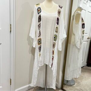 Swim Cover-Up with Crochet Accents white One Size Hi-Low Style Sheer